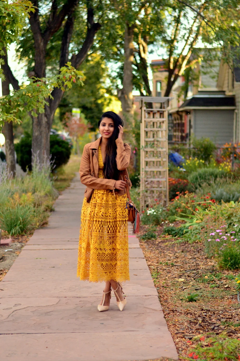 Mustard yellow top lace dress